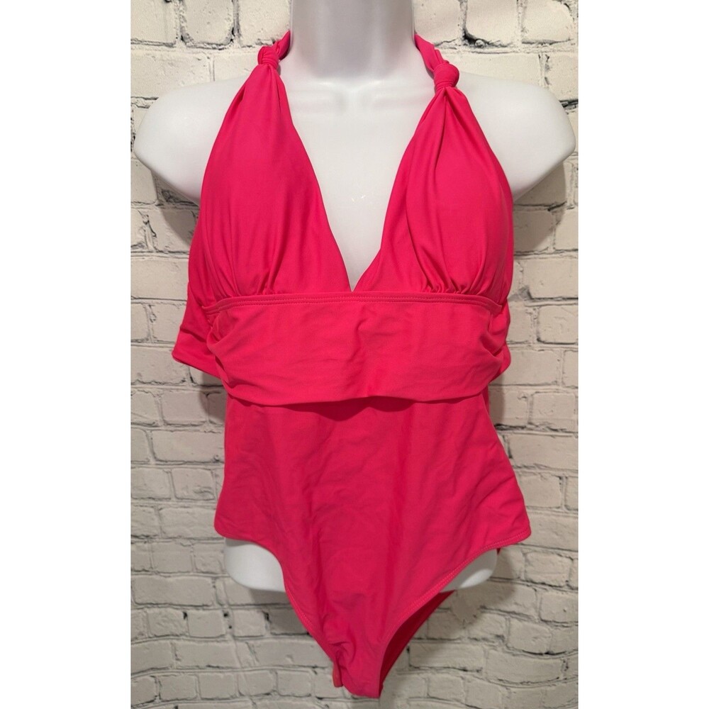 Women's Twist Cut Out One Piece Pink Swimsuit Bathing suit Beach V Neck Size L